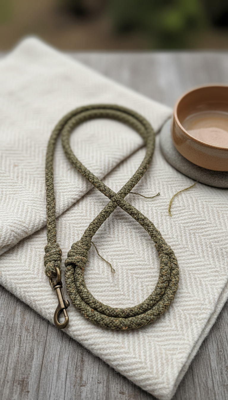 Braided cotton rope dog leash with brass clasp