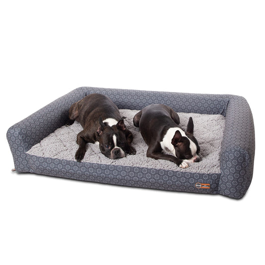 K&H Pet Products Air Sofa Inflatable Dog Bed Lightweight Air Mattress Pet Bed Indoor/Outdoor Bed for Seniors Camping Travel and More Gray/Geo Flower Medium 27 X 36 Inches